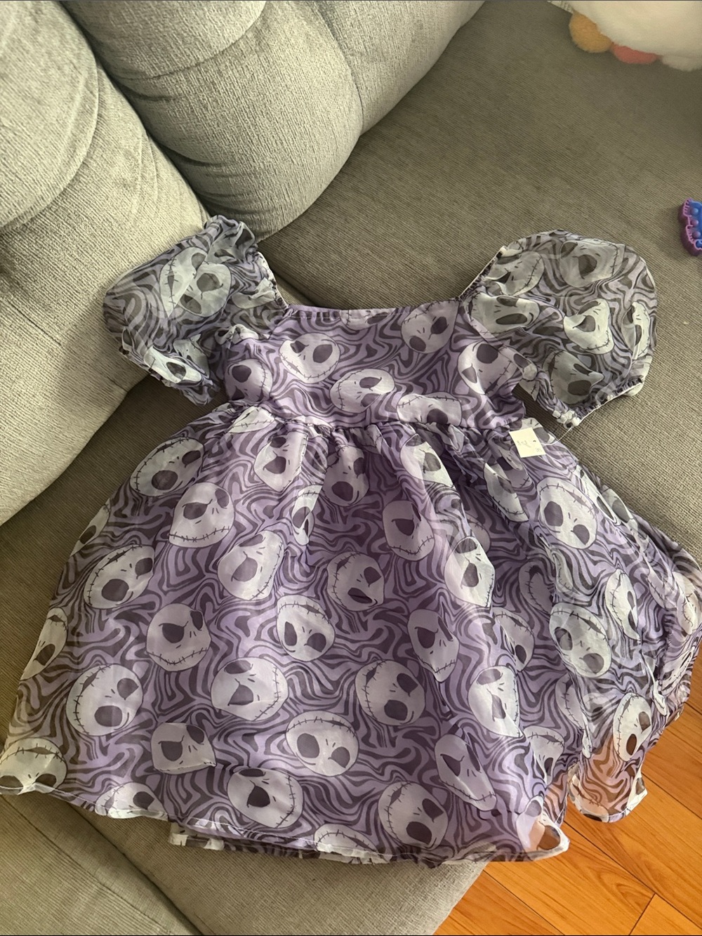 Disney Jack Skellington Girls' Purple Tulle Mesh Halloween Puff Sleeve Dress